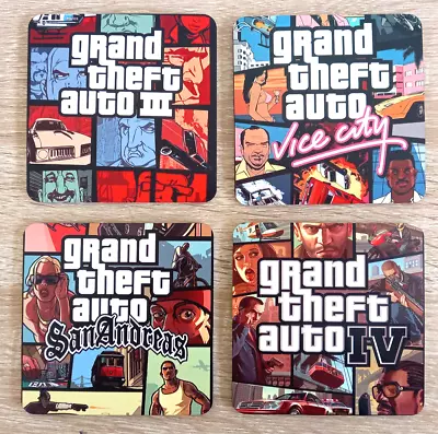 4 Grand Theft Auto Cork Coasters Man Cave Bar Gift GTA Vice City San Andreas • $29.95