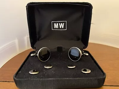 MW Gold Tone Cufflinks With Tuxedo Studs Set Box Men • $20