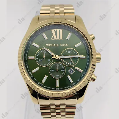 Michael Kors MK8446 Men's Lexington Chronograph Green Dial Gold-tone 44mm Watch • $113.80