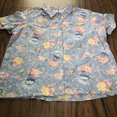 Vintage Bobbie Brooks Eyelet Blouse Sz 22/24W Embroidered Floral Hawaiian Shirt • $18.74