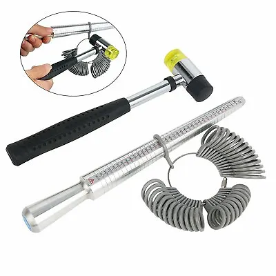 37pcs Ring Mandrel Sizer Set Metal Ring Gauge Sizers Jewelers Rubber Hammer • $19.99