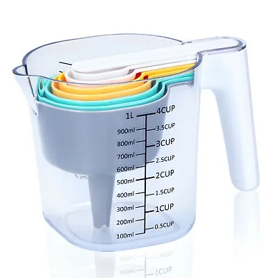 9 Pcs Stacking Measuring Cups Spoons Jug Kitchen Baking Cooking Plastic Tool Set • £11.99