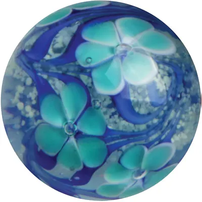 22mm ASTER Blue Flower GLOW IN THE DARK Handmade Art Glass Marble 7/8  SHOOTER • $8.95
