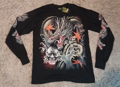 £24.99 • Buy Chinese Dragon Print Long Sleeve T-Shirt Glow In Dark BNWT Black Men's Large