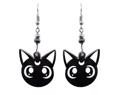 Luna Cat Face Earrings Animal Cartoon Character Graphic Dangles Handmade Jewelry • $13.99