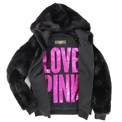 Rare VS Runway Victorias Secret Pink Ltd Hoodie Jacket Faux Fur Coat Sweatshirt  • $125