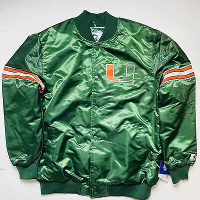 Starter Miami Hurricanes UM Satin Jacket Vintage Green Stitched Sizes:MXL2XL • $74.95