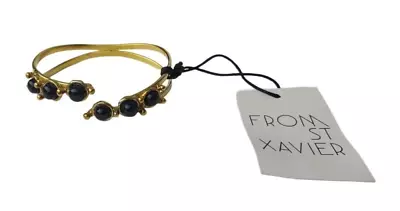 From St Xavier Teri Cuff Gold Color Bracelet Black Onyx Stones CE3370U New NWT • $11.19