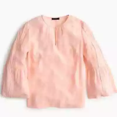 J. Crew Blush 100% Silk Embroidered Bell Sleeve Blouse Top Size 6 NWT • $22.99