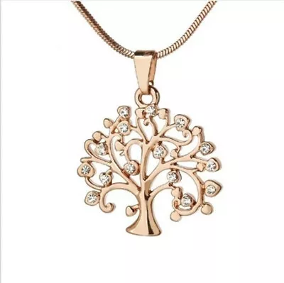 Womens Gold Tree Of Life Crystal Cz Cubic Zirconia Pendant Necklace Jewelry  • $0.44