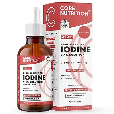 Iodine Solution Vegan Drops HIGH STRENGTH  | 60ml | 400mcg BEST IN THE UK • £19.96