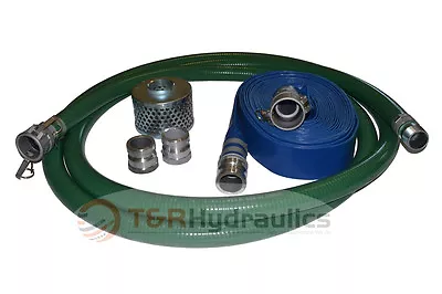 2  Green FCAM X MP Water Suction Hose Trash Pump Complete Kit W/25' Blue Dis • $137.65