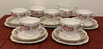 5 Colclough Enchantment Trios Cups Saucers Plates Milk & Sugar Pink Roses  • £20