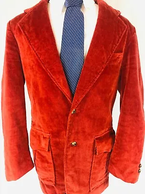 70's 80's Vintage Bold 2 Button Blazer Men's 38R Zayre Burnt Orange Corduroy • $83.99
