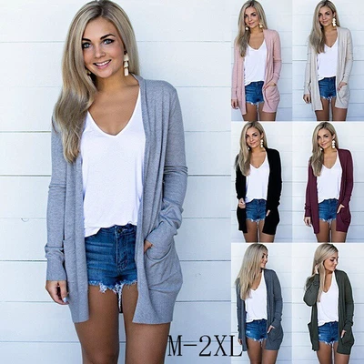 $15.95 • Buy Women's Open Front Cardigan Sweater Jacket Long Sleeve With Pockets Loose Drape