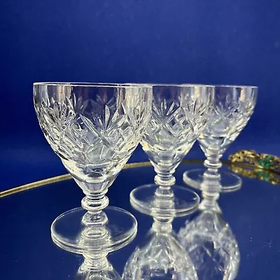 $30 • Buy Royal Doulton Set/3 Georgian 4.5” Cut Crystal Wine Glasses Sherry Goblets UK
