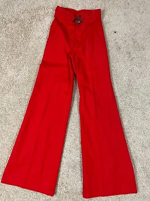 Vintage H.I.S Bell Bottoms Pants Womens 23x32 High Waist Weave Belt Buckle Red • $75