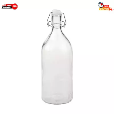 1L 1000ML Round Glass Water Bottle Clip Top Bottle Flip Top Glass Storage Bottle • $14.92