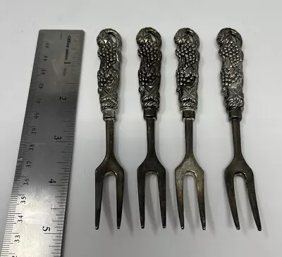 Set Of Four Vintage Pickle/Hors D'oeuvres Forks Grapes & Leaves Pattern • $9.46