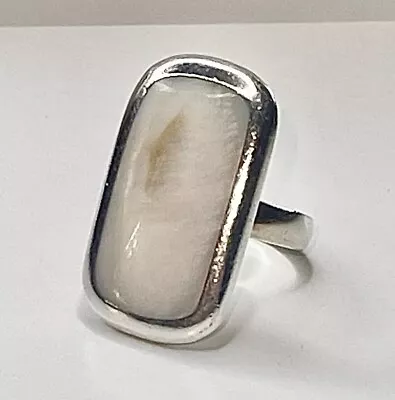 Vintage Sterling MoP Ring Long Silver 925 Sz 7 Boho Mother Of Pearl • $22.99