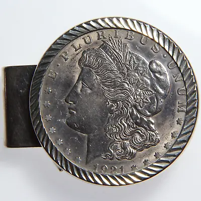 1921 Morgan Silver Dollar In Sterling Silver Money Clip • $93.99