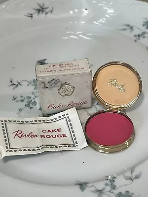 Vintage Revlon Gold Metal Mirrored Compact Cake Rouge Make Up  Cherry Pink  Nib • $39.99