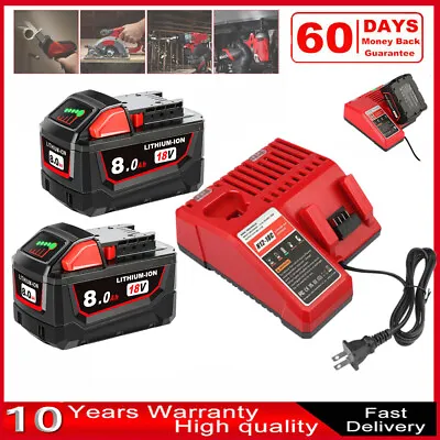 48-11-1860 Charger & 2PACK 8Ah Battery 18V For Milwaukee M18 18 Volt 48-11-1812 • $64.98