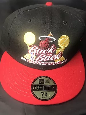 NWT Miami Heat New Era 59Fifty Back To Back 2012 2013 Champions Cap Size 7 5/8 • $45