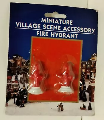 Miniature Village Scene Accessory 2 Pack 1.5  Tall Red Fire Hydrants White Base  • $3.99