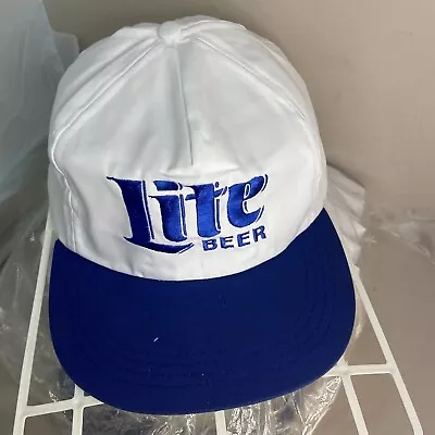 MILLER LITE Beer Hat New Old Stock Vintage 1990s Adjustable Strapback White Blue • $29