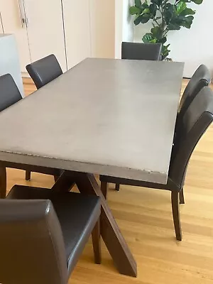 Concrete Dining Table Set With 6 Leather Chairs • $2000