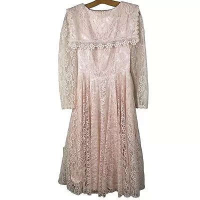 Gunne Sax Floral Lace Prairie Dress Long Sleeve Vintage 80's Pink Juniors 9 • $111.67