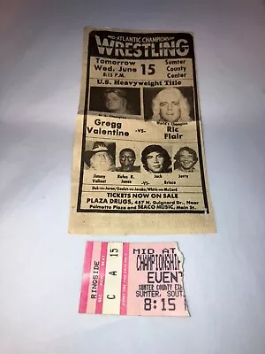 Original 1980's NWA Mid-Atlantic Wrestling Ticket Stub W/ Newspaper Clipping WWE • $49.99