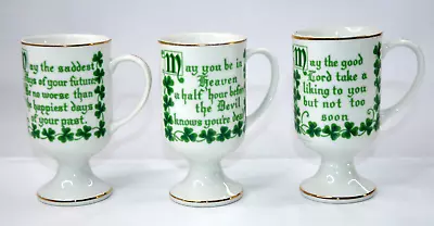 Irish Blessing Coffee Cup Porcelain Vtg Set Of 3 Shamrocks Devil Heaven Gold Rim • $29.99