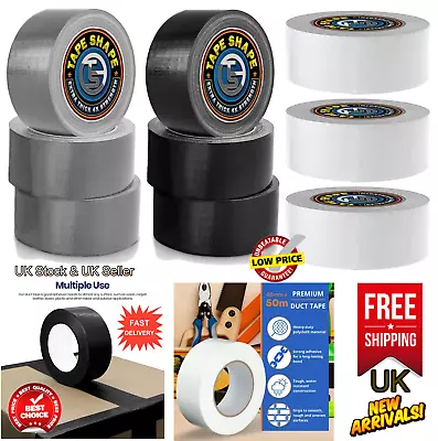 3x Duck Gaffer Tape Premium Heavy Duty Waterproof Cloth Gaffa Silver Black 50M • £9.30