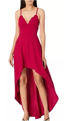 Speechless NEW Womens Soft Knit High Low Fit & Flare Red Scalloped Dress Sz 3 • $19