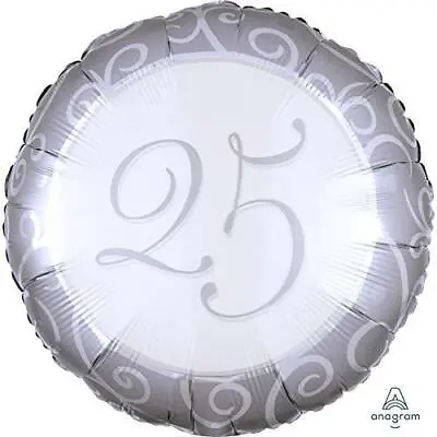 Amscan Silver And White 25th Foil Balloon 18 Inch 1105601 Birthday Anniversary • £2.69