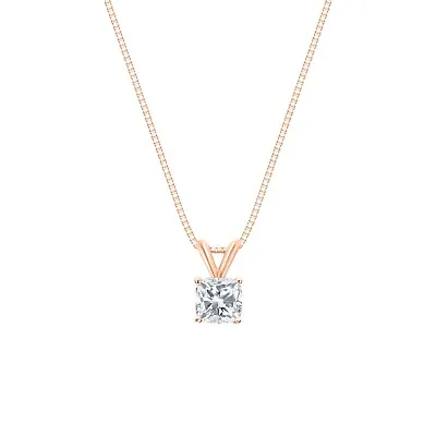 1.25 Ct Cushion Created Diamond Real Solid 14K Rose Gold Pendant 18  Necklace • $194.97