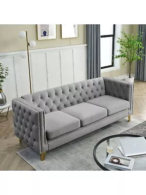 Velvet Sofa For Living RoomButtons Tufted Square Arm Couch Upholstered Couch  • $509.95