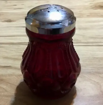 Vintage L.G. Wright Moon & Stars Ruby Red Glass Sugar Shaker Muffineer. • $25