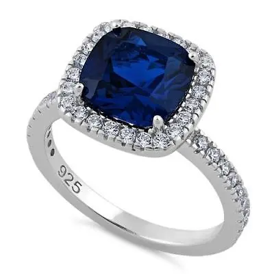 £24.99 • Buy 925 Sterling Silver Sparkly Cushion Cut Blue Spinel & Clear CZ Ring All Sizes