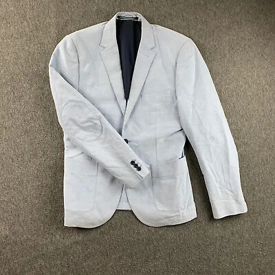 H&M Slim Fit Blazer Jacket Mens 38R Blue Elbow Patch Cotton • $37.99