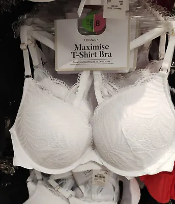 Primark Maximise Lace Racerback Bra 2 Sizes Bigger Boost Push Up Padded White • £14.99