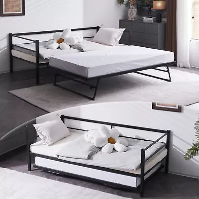 Daybed With Pop Up Trundle Heavy Duty Metal Twin Bed With Trundle，Black • $199.99
