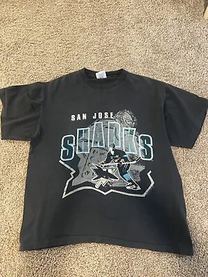 VTG 90s San Jose Sharks NHL Hockey Trench 1991 Classic T Shirt. Size XL 26x21 • $34.99