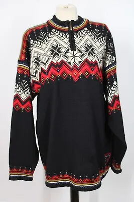 Vtg Dale Of Norway XL Black Snowflake Fair Isle Olympic Ski Wool 1/4 Zip Sweater • $159.99