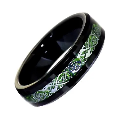 Black Tungsten Green Celtic Dragon Ring Womens Mens Size 5-10 6mm Viking Jewelry • $24.99