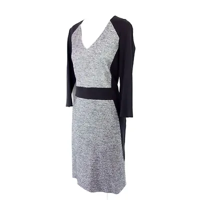 $109.95 • Buy Vabene Women Dress 38 Black White Pattern Shift Long Sleeve With Wool Np 179 New