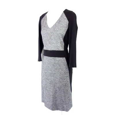 $109.95 • Buy Vabene Women Dress 38 Black White Pattern Shift Long Sleeve With Wool Np 179 New