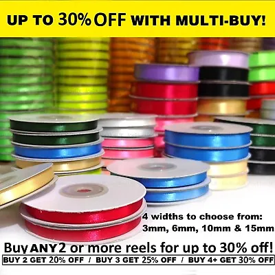 Satin Ribbon Double Sided 23 Metres 3 6 10 & 15mm Widths On Recyclable Reels • £2.99